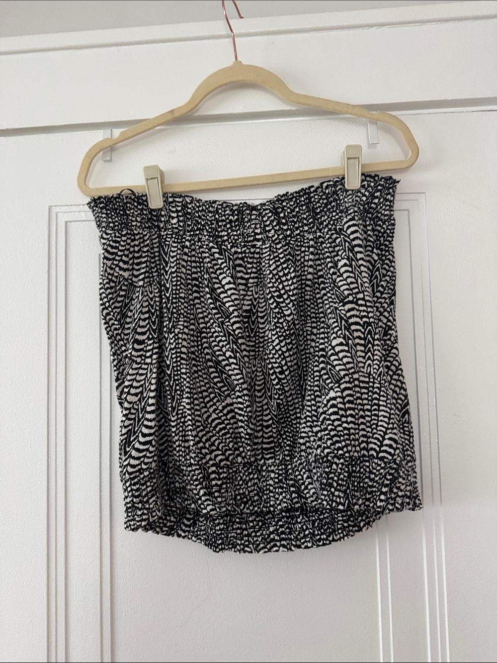 Anthropologie Black & White Smocked Tube Top Size L - NWOT